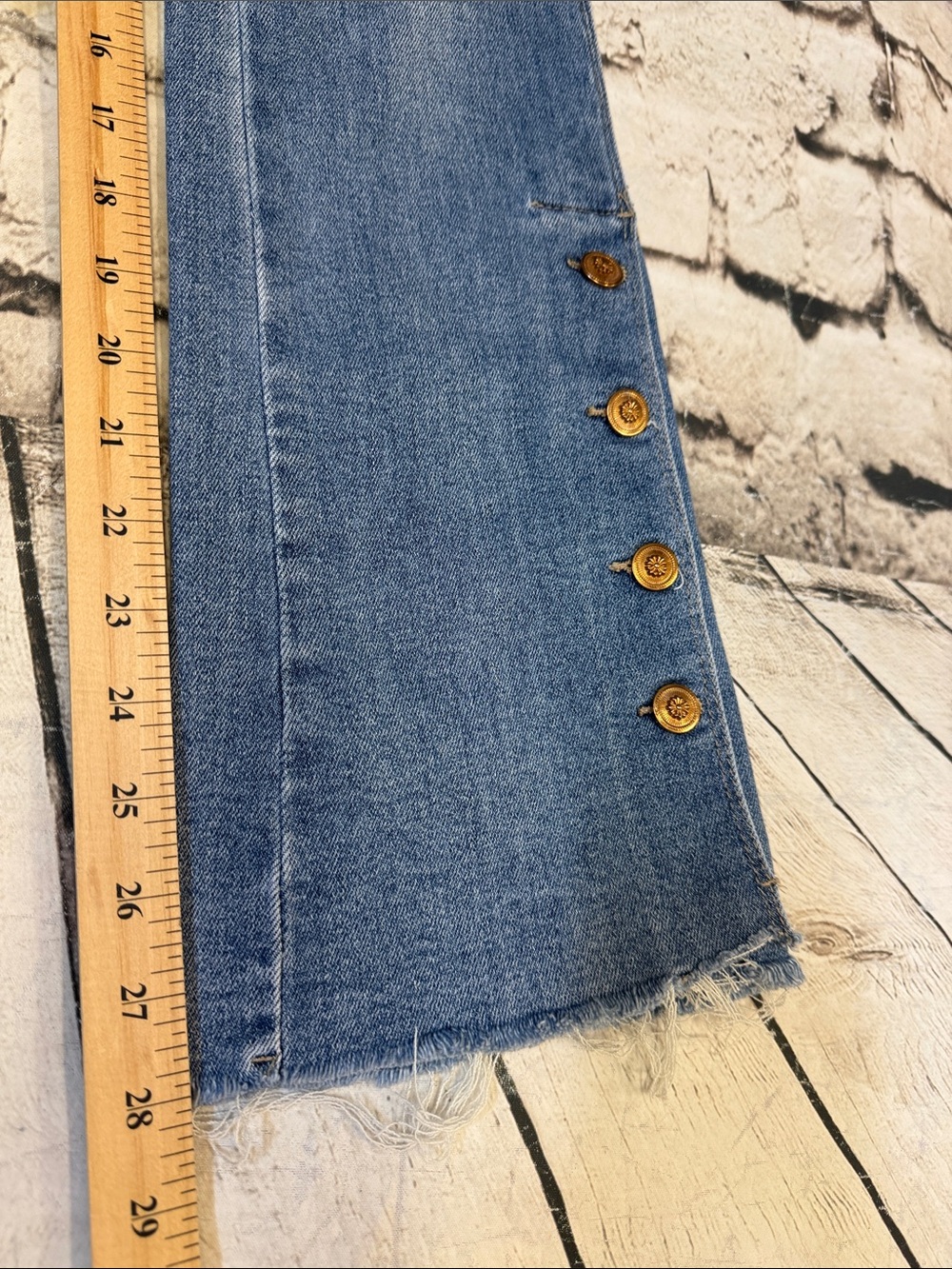 Femme Fatale Veronica Cropped Flare Jeans | Button Hem Detail | Mid Rise Size S - Picture 3 of 9